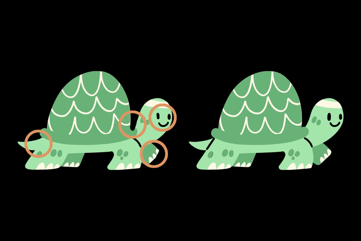 En este test visual se ven dos tortugas que parecen iguales, pero tienen 4 diferencias entre ellas.