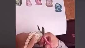 VIDEO | Niña recorta caras de los billetes de sus papás para una tarea de historia y se hace viral