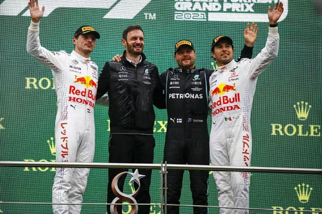 Max Verstappen, Valtteri Bottas y Sergio Pérez