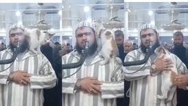 VIRAL | Gato trepa a una imán durante una oración en una mezquita