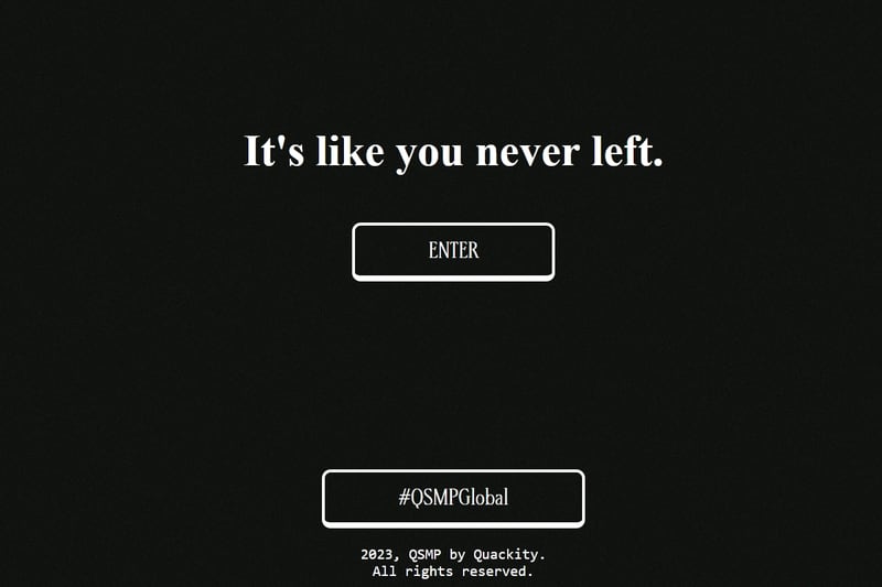 Fondo negro con las palabras "It's like you never left" y un botón para entrar al sitio web con los acertijos.