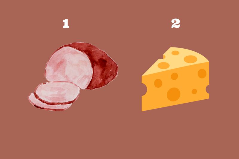 Ilustración de jamón y queso.