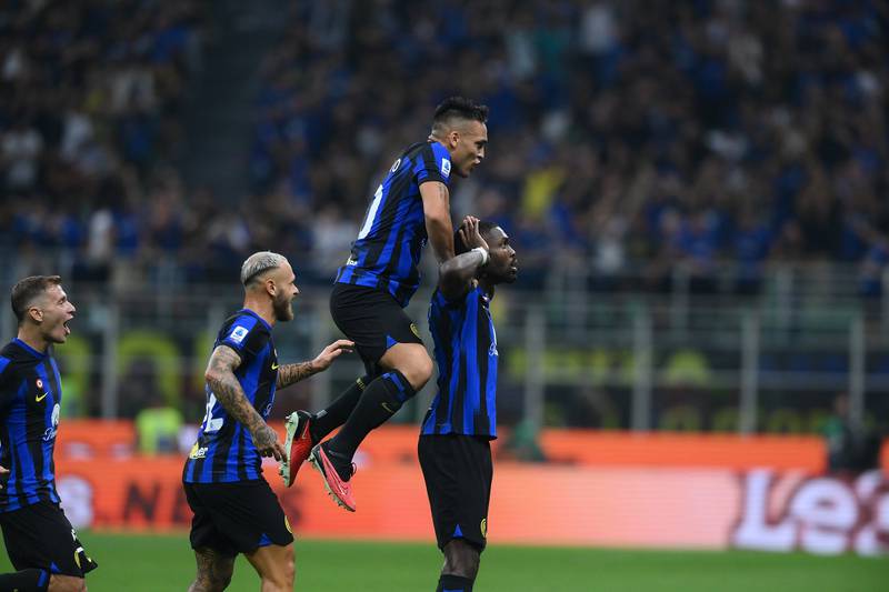 Marcus Thuram en primer plano celebra su gol con Inter de Milán en el derbi ante Milán.