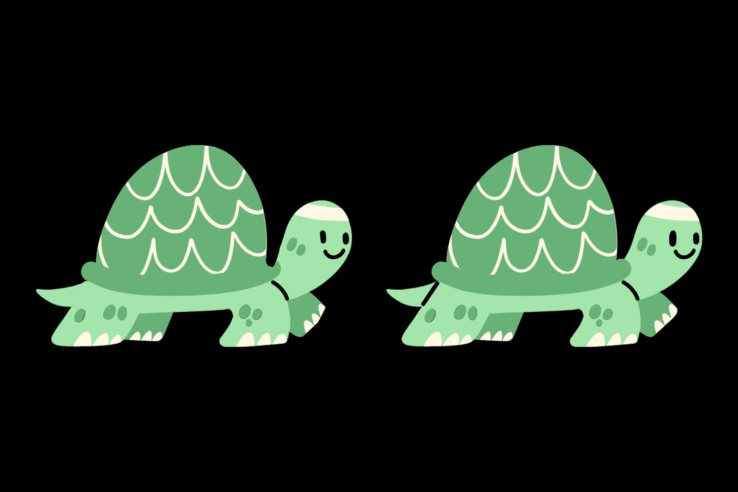 En este test visual se ven dos tortugas que parecen iguales, pero tienen 4 diferencias entre ellas.