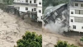 VIDEO | Edificio colapsa por inundaciones en China