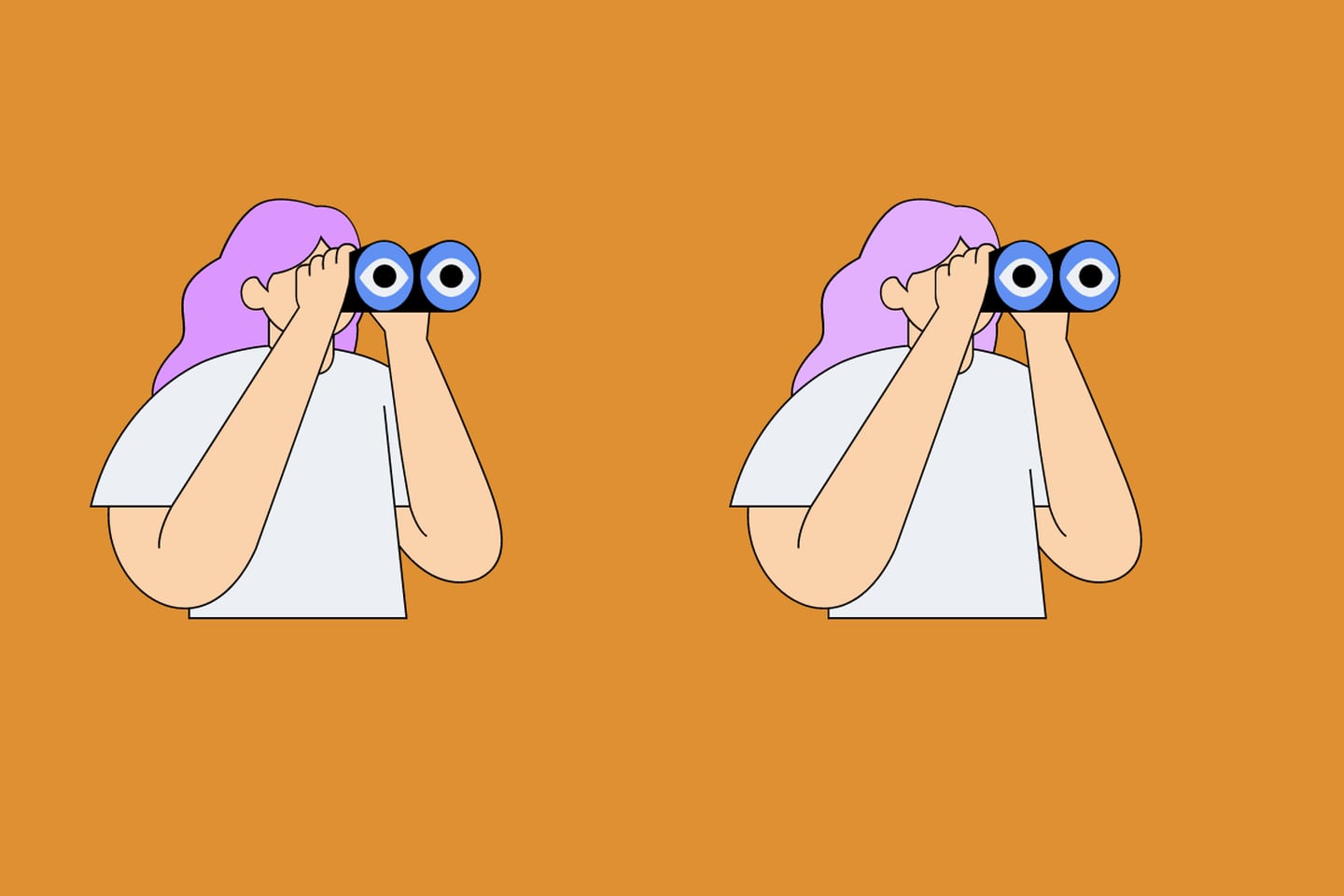 dos ilustraciones de mujeres con binoculares.