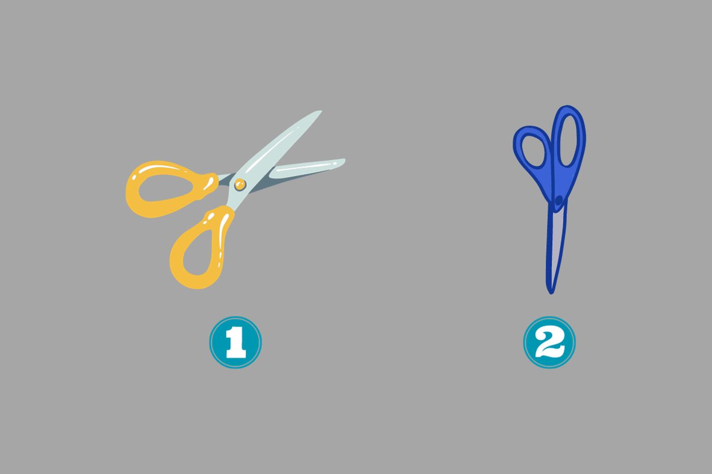En este test de personalidad hay dos opciones: una tijera amarilla abierta, y otra tijera azul cerrada.