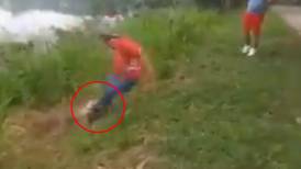 VIDEO | Cocodrilo mordió a un hombre borracho en una laguna en Tabasco
