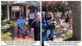 VIDEO Hombre que acariciaba a los perros de su barrio recibe a más 200 en su cumpleaños 100