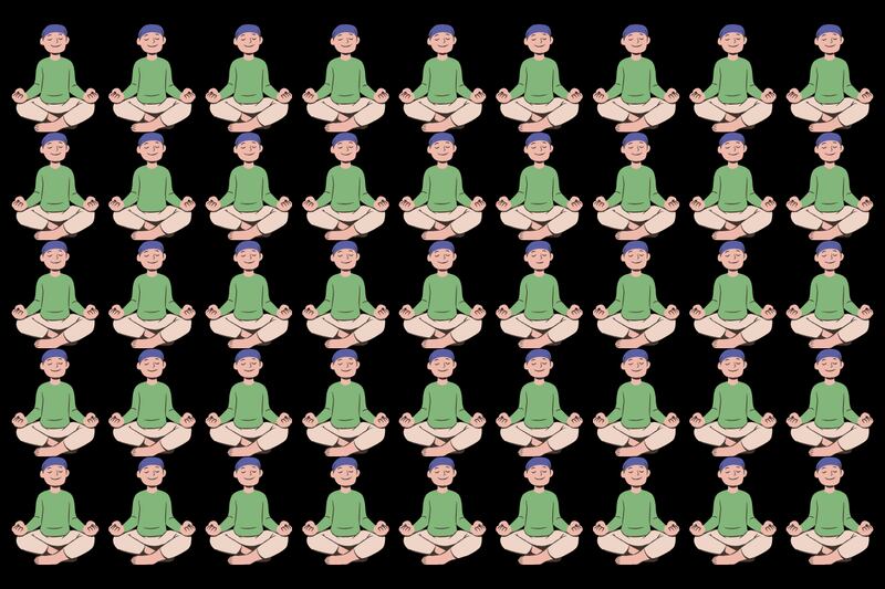 En este test visual pareciera que hay muchos hombres iguales meditando, pero hay tres que se diferencian en pequeños detalles.