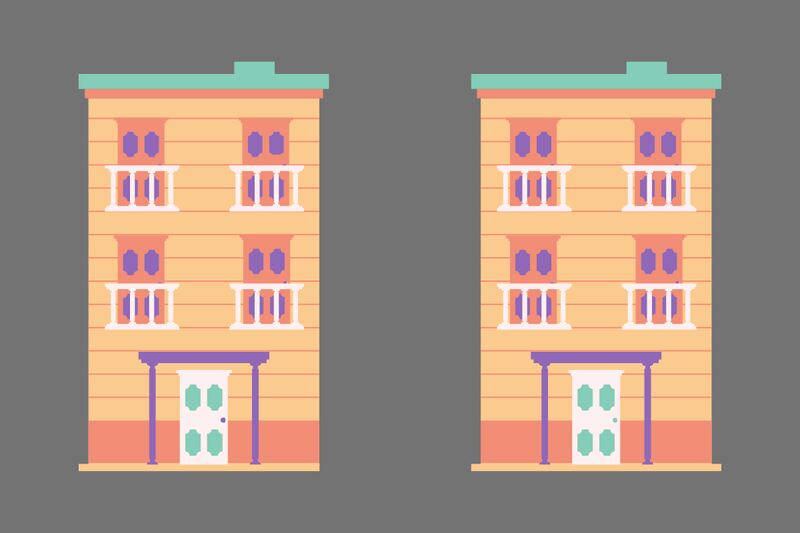 En este test visual son dos edificios y hay cuatro diferencias entre ellos.
