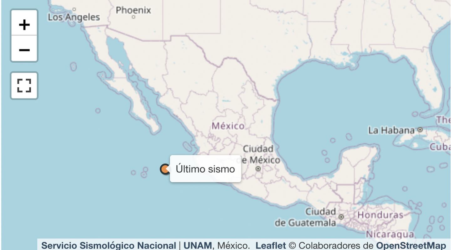 Mapa de dónde ocurrió el último sismo
