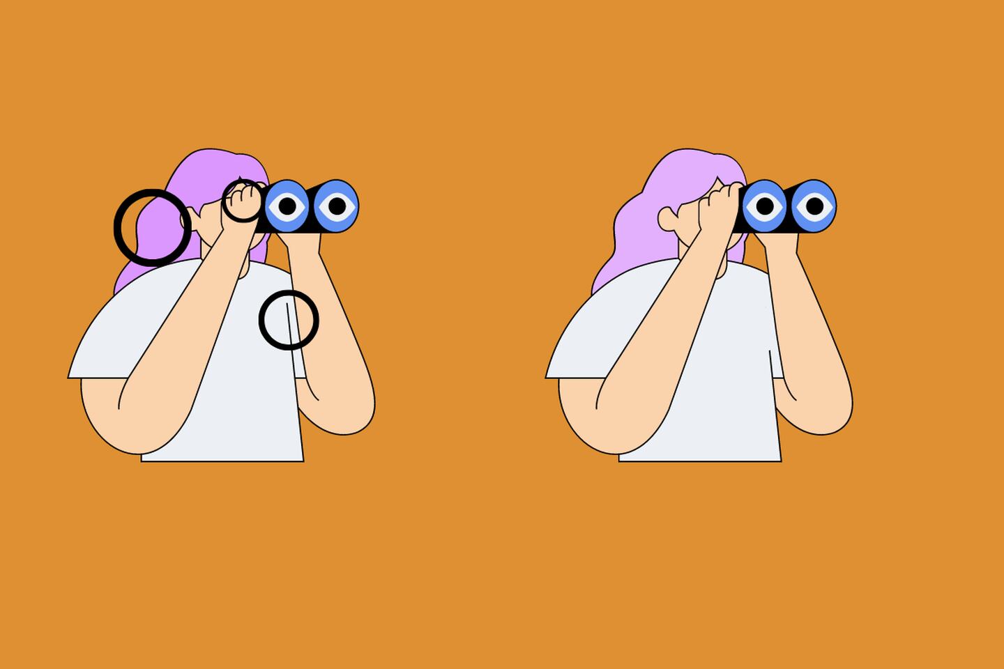 dos ilustraciones de mujeres con binoculares.