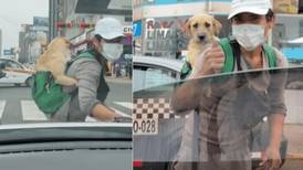 VIDEO: Joven sale a trabajar con su perro a la espalda