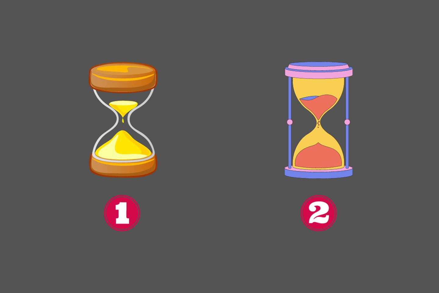 En este test de personalidad hay dos opciones: un reloj de arena de madera y otro azul con rojo.
