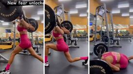 VIDEO| Mujer hace mal un ejercicio, una pesa cae sobre ella y se viraliza