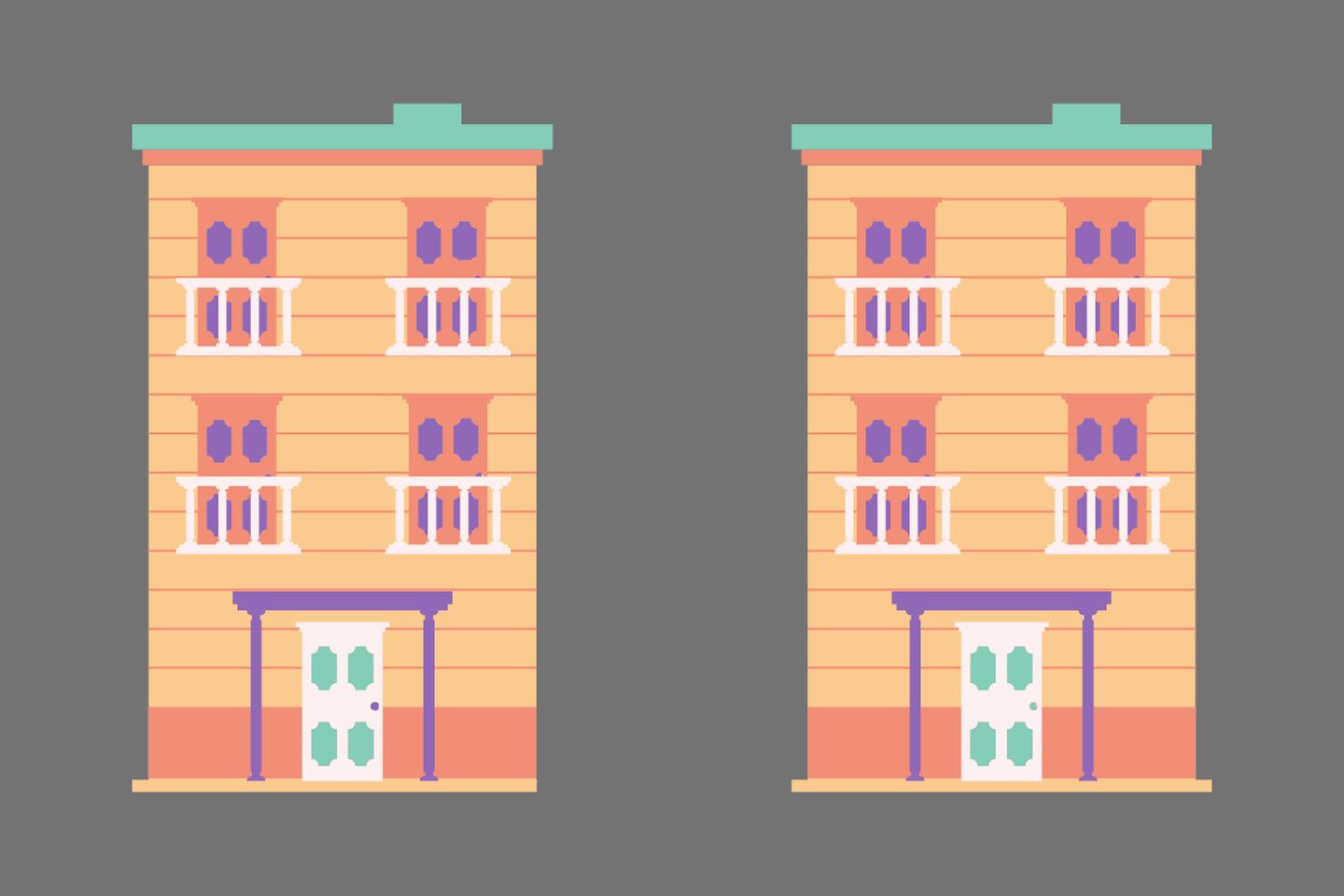 En este test visual son dos edificios y hay cuatro diferencias entre ellos.