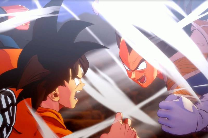 Goku y Vegeta peleando en el juego Dragon Ball Z: Kakarot Edition.
