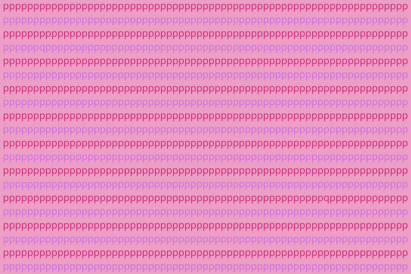 Imagen llena de "p" con un fondo rosa, y entre ellas hay dos "q" escondidas.