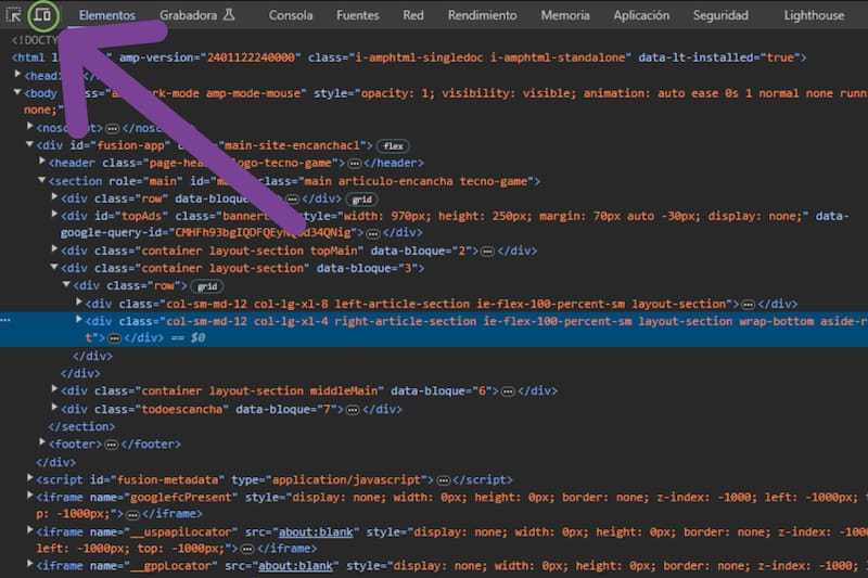Deberás ver algo parecido a esto al inspeccionar elementos en Instagram. En nuestro caso, el navegador es Opera GX.