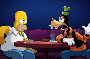 Homero Simpson arregla un pendiente con Goofy