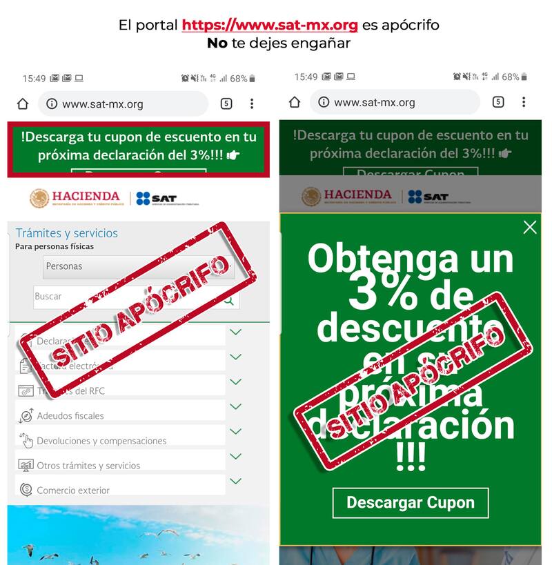 El SAT advirtió sobre sitios web falsos.