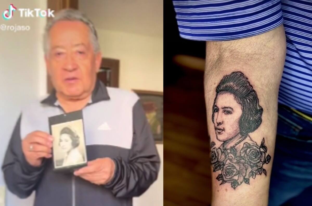 VIDEO | Abuelito de 84 años se tatuó el rostro de su esposa y se volvió viral