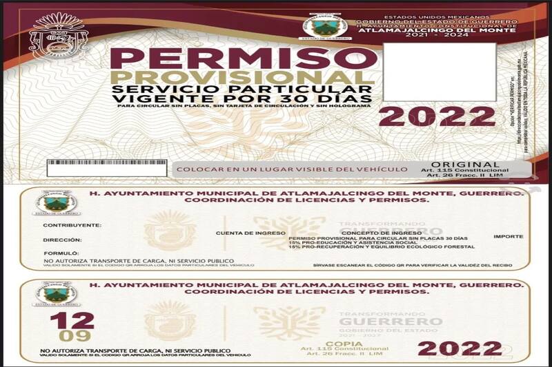 El Gobierno de Guerrero emitió un comunicado en donde informa que desde el 2019 dejó de otorgar este tipo de permisos vehiculares para circular sin placas.