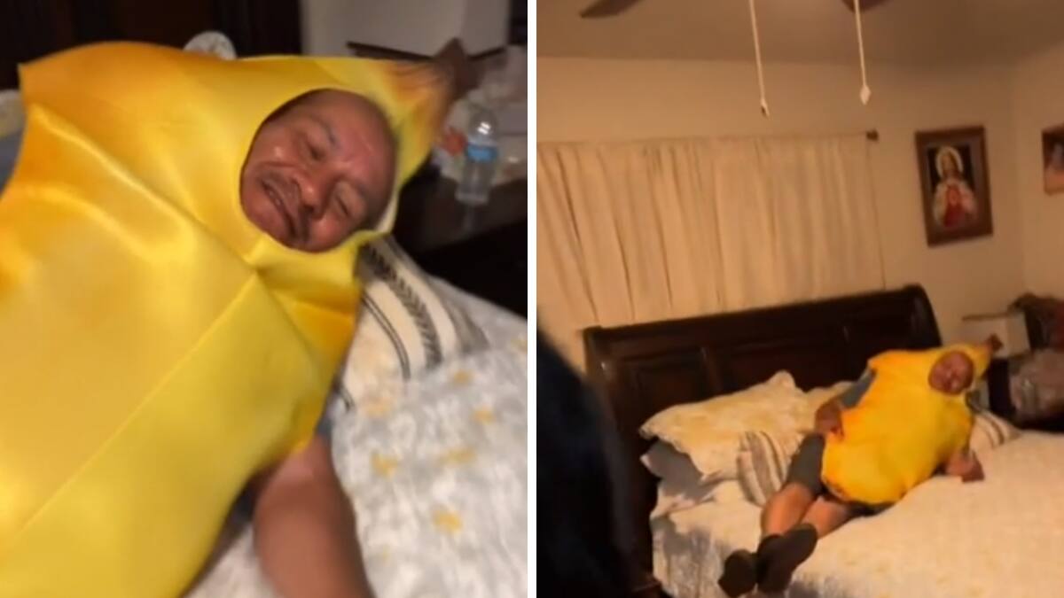 VIDEO| Hombre disfrazado de plátano sorprende a su esposa y se viraliza