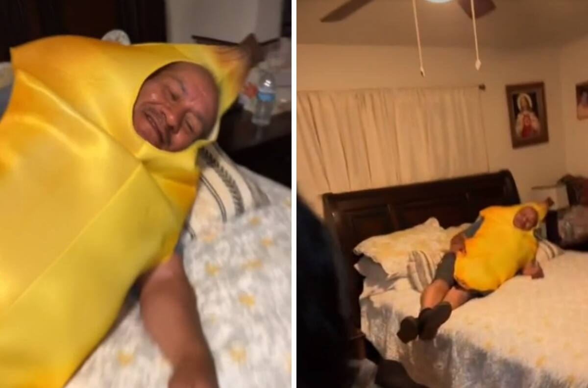 VIDEO| Hombre disfrazado de plátano sorprende a su esposa y se viraliza