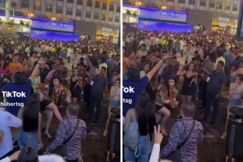 Mujer baila como Peso Pluma en medio de una pelea.