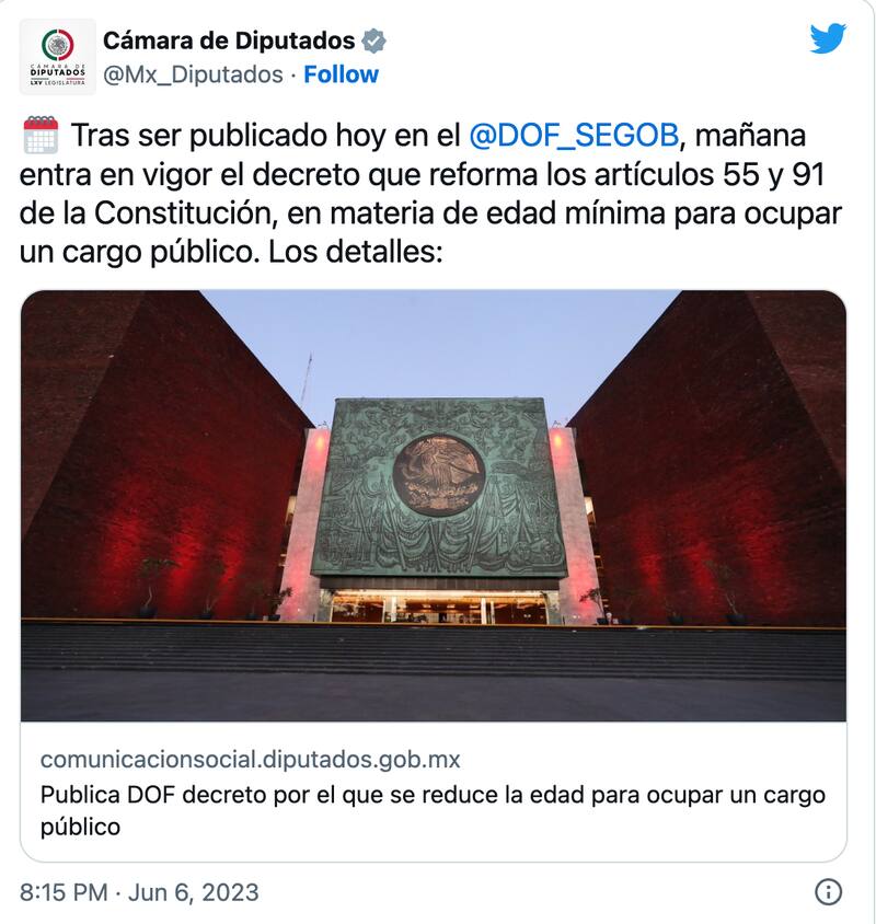 Se reformaron los artículo 55 y 91 de la Constitución.