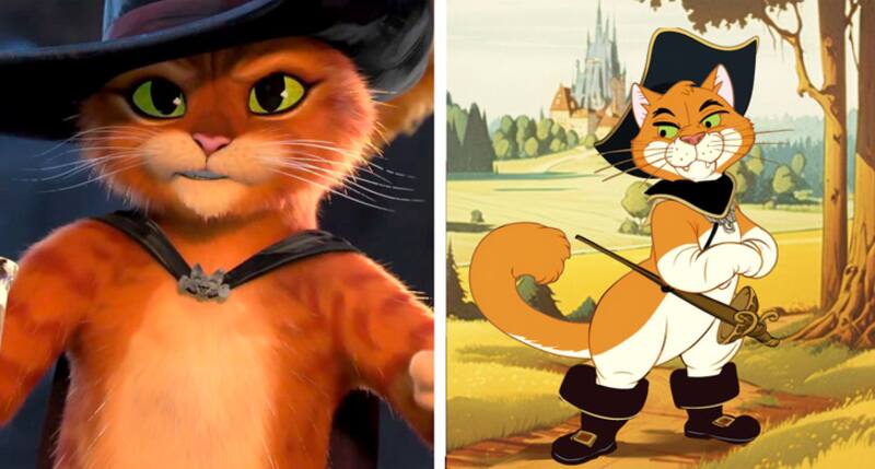 Aunque tiene un sombrero diferente y las capa también, conserva los rasgos principales del felino.