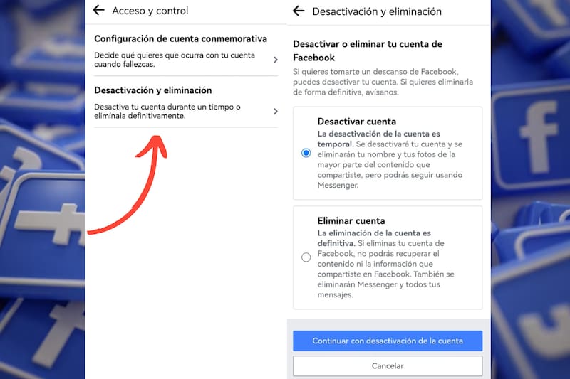 ¿Cómo eliminar mi cuenta desde un celular?. Créditos: Captura Facebook/Freepik