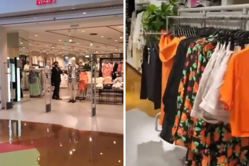 Fuga de drenaje en Plaza Galerías.