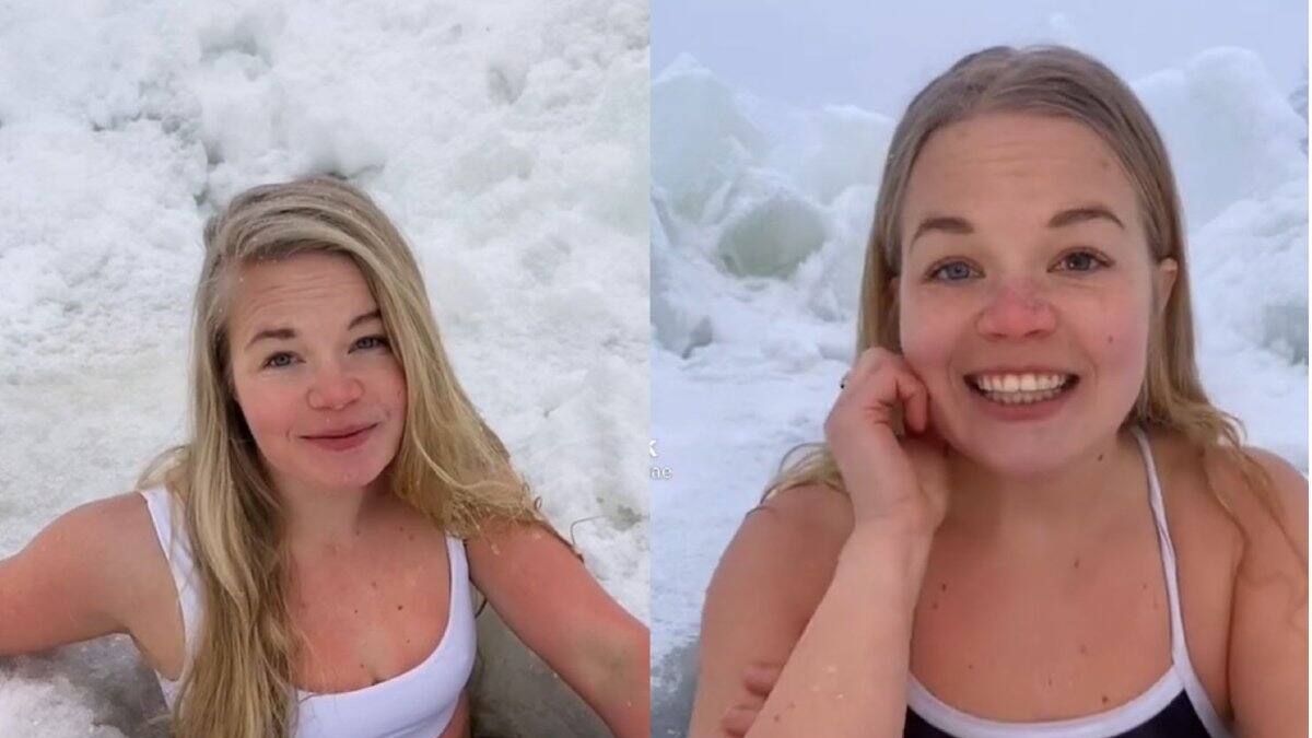 Joven de Finlandia arrasa en Tiktok con videos nadando en lagos congelados
