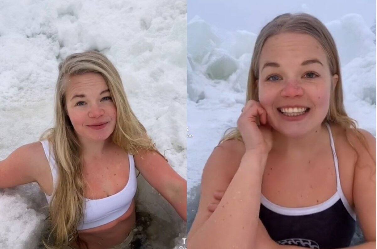 Joven de Finlandia arrasa en Tiktok con videos nadando en lagos congelados
