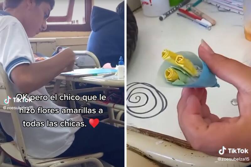 Joven regaló flores amarillas a sus compañeras.