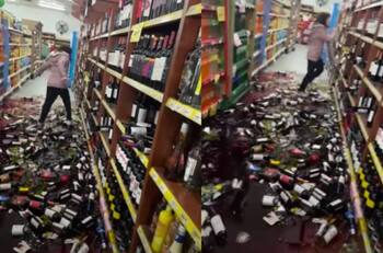 VIDEO | Despiden a mujer en un supermercado y destroza botellas de vino, se vuelve viral