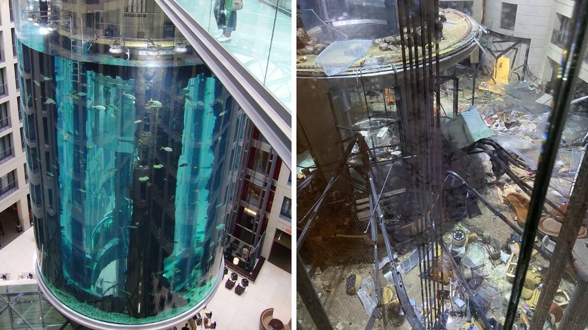 AquaDom: Estas son las imágenes del antes y después del acuario que estalló en Alemania | VIDEO