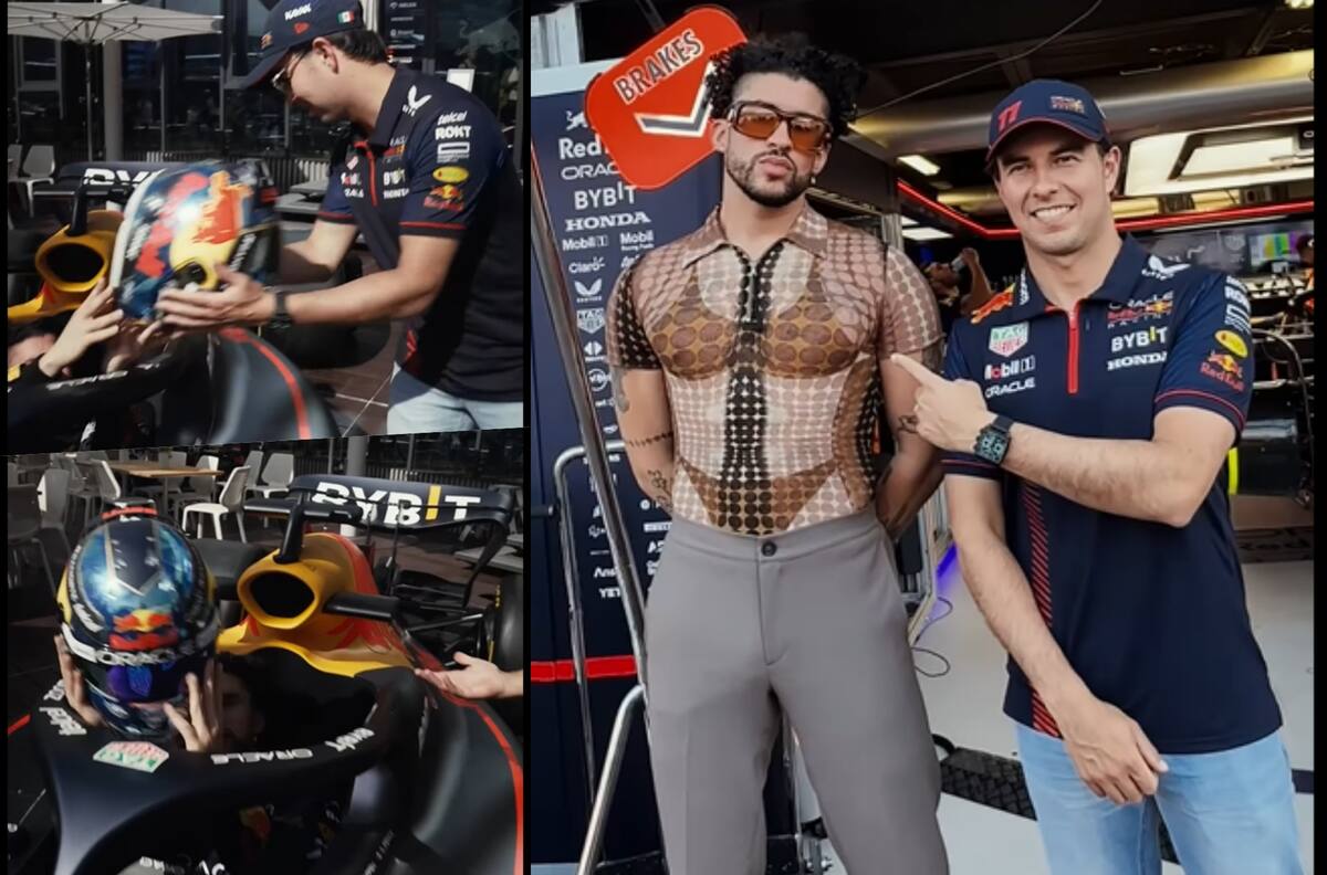 VIDEO | Bad Bunny le quita el casco a Checo Pérez a 24 horas del Gran Premio de Mónaco