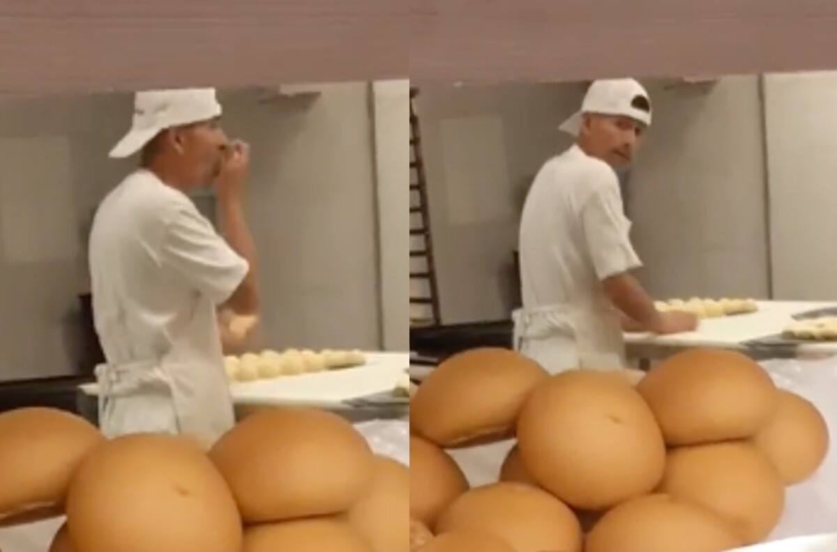 'Con la lengua en la masa': Así captaron a este panadero chileno que se hizo viral en redes sociales