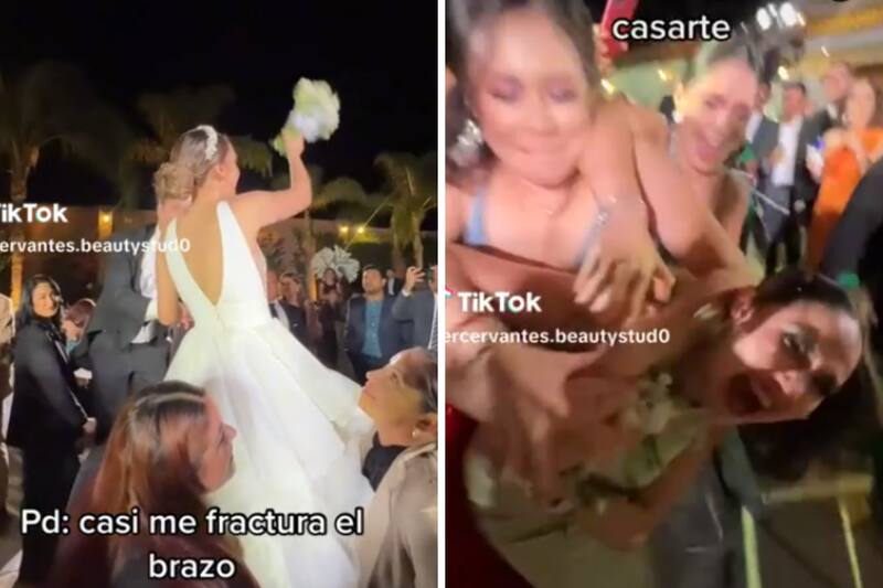 Mujer pelea por el ramo en una boda y se hace viral.