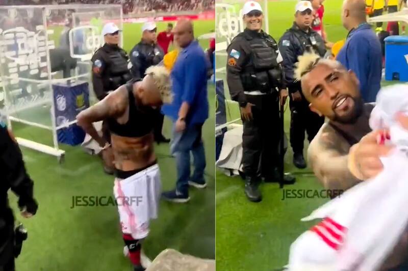 Arturo Vidal entregó tida su ropa tras la victoria del Flamengo ante Goiás en el Maracaná.