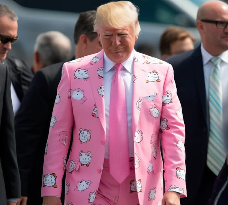 Donald Trump, expresidente de Estados Unidos, con traje de Hello Kitty