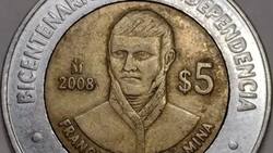 Venden en más de medio millón de pesos esta moneda de $5 de Francisco Xavier Mina
