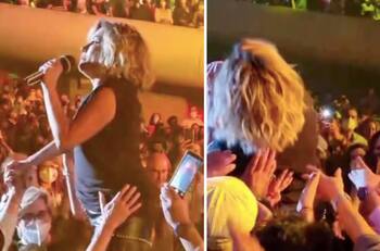 Ilse de Flans se aventó como rockstar al público... y la dejaron caer