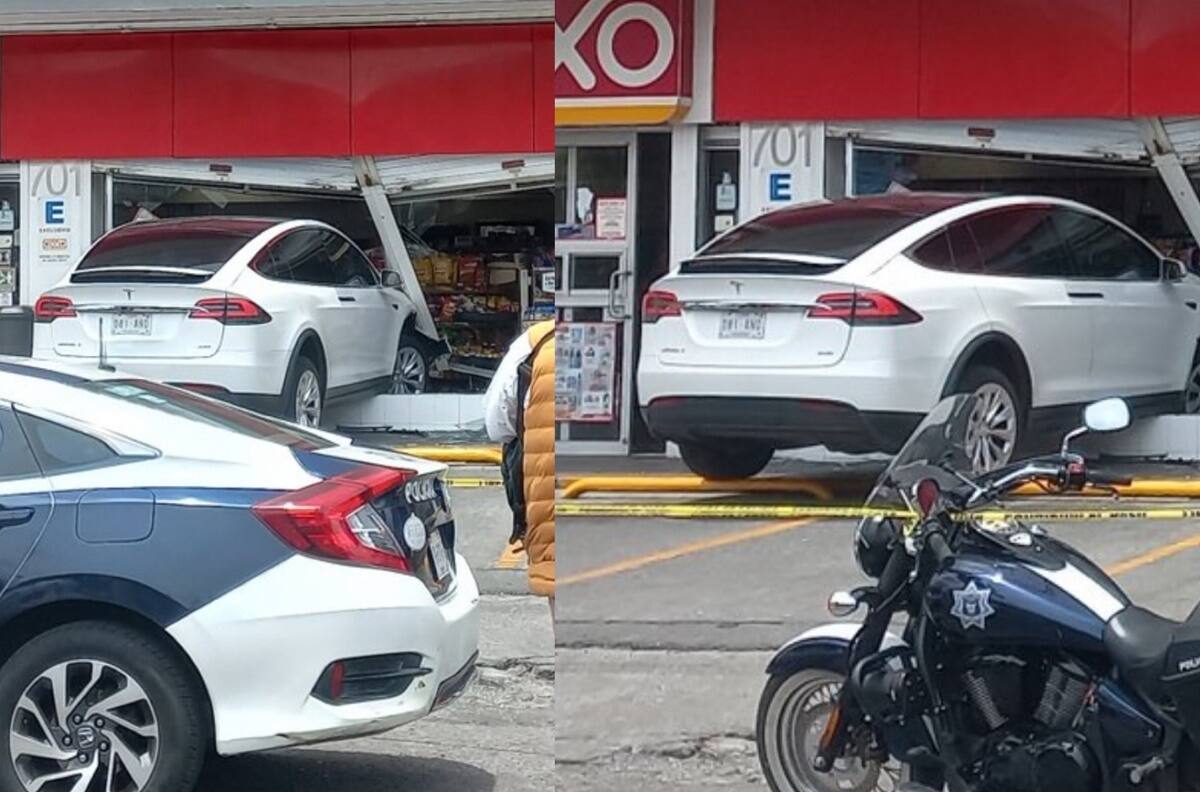 VIDEO | Vehículo Tesla chocó contra un OXXO en Pachuca y se hizo viral