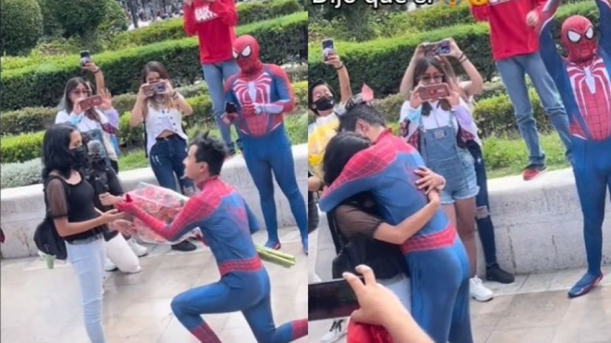 VIDEO | Joven pide matrimonio disfrazado de Spiderman y se hace viral
