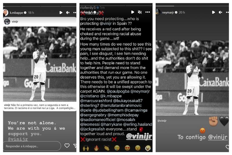 Mbappe, Ferdinand y Neymar le entregaron su apoyo a "Vini" en redes sociales
